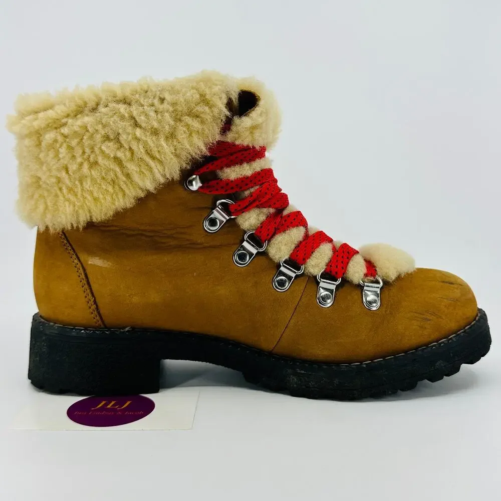 J. Crew Women's Nordic Leather Shearling Hiker Boots Glazed Pecan F8444 Size 8
